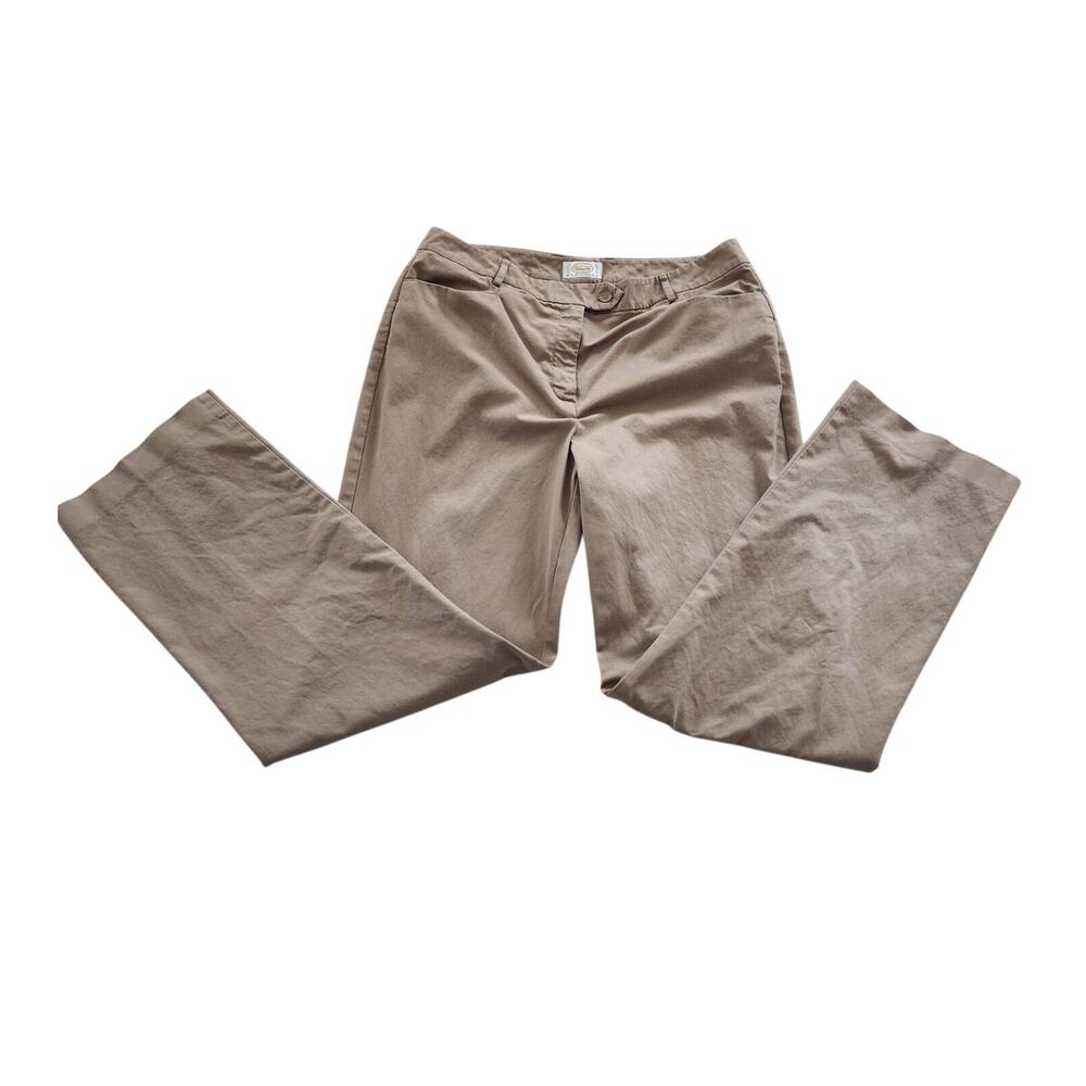 TALBOTS Stretch Petite 12 Pants Camel Tan Flat Front Pckts Straight Leg Academia